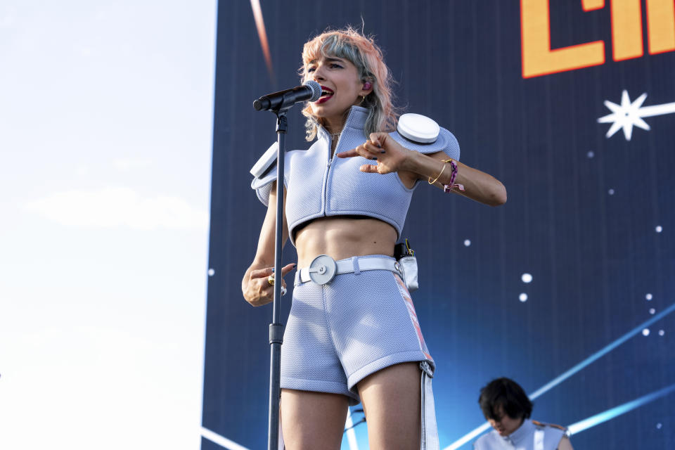 Flore Benguigui of L'Imperatrice performs during the second weekend of the Coachella Valley Music and Arts Festival on Friday, April 19, 2024, at the Empire Polo Club in Indio, Calif. (Photo by Amy Harris/Invision/AP)