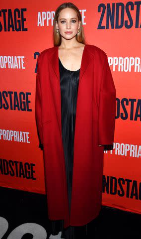 <p>Stephen Lovekin/Shutterstock</p> Jennifer Lawrence poses at the opening night of the Second Stage Theater play "Appropriate" on Broadway at The Hayes Theater on Dec. 18, 2023 in New York City