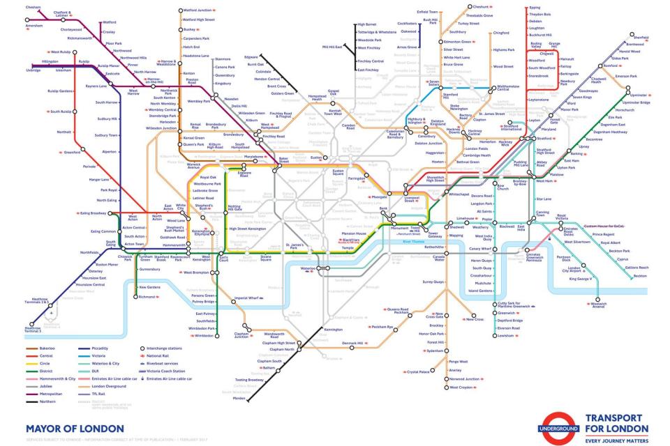 Feared impact: London Underground has produced this map in which the stations and lines greyed out will have very little or no service or severe disruption from Sunday evening until Wednesday