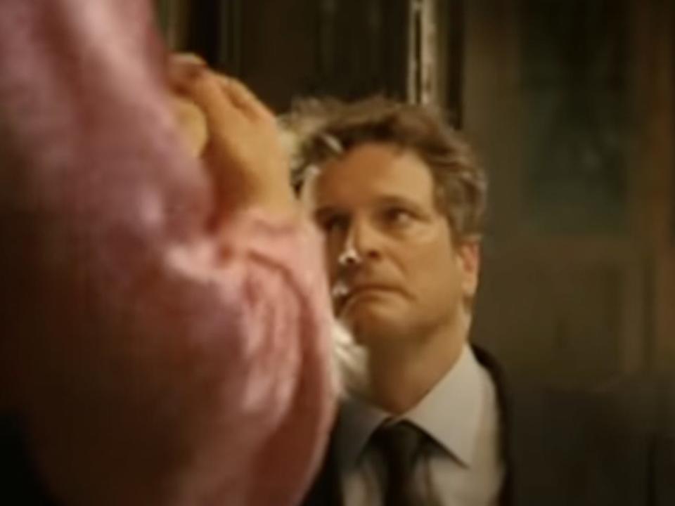 Colin Firth falling after getting punched in the face in "St Trinian's 2: The Legend of Fritton's Gold."