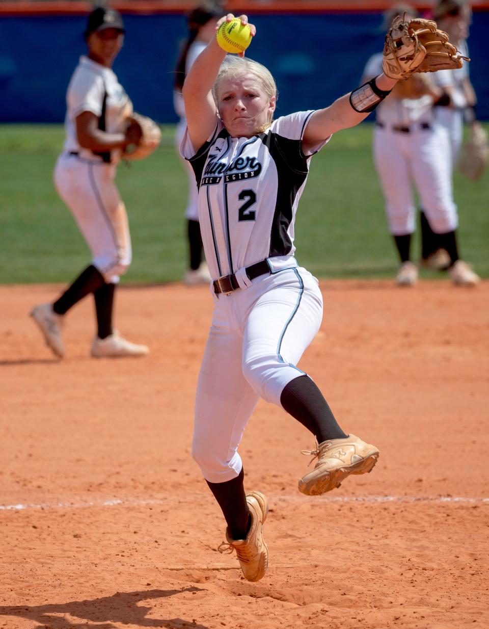 Lake Region's Mackenna Meadows warms up against Evangelical Christian on Saturday in the semifinals of Bartow's Tournament of Champions.