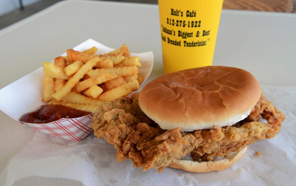 A tenderloin sandwich and fries are available at Holt's Cafe at the Monroe County Fair.