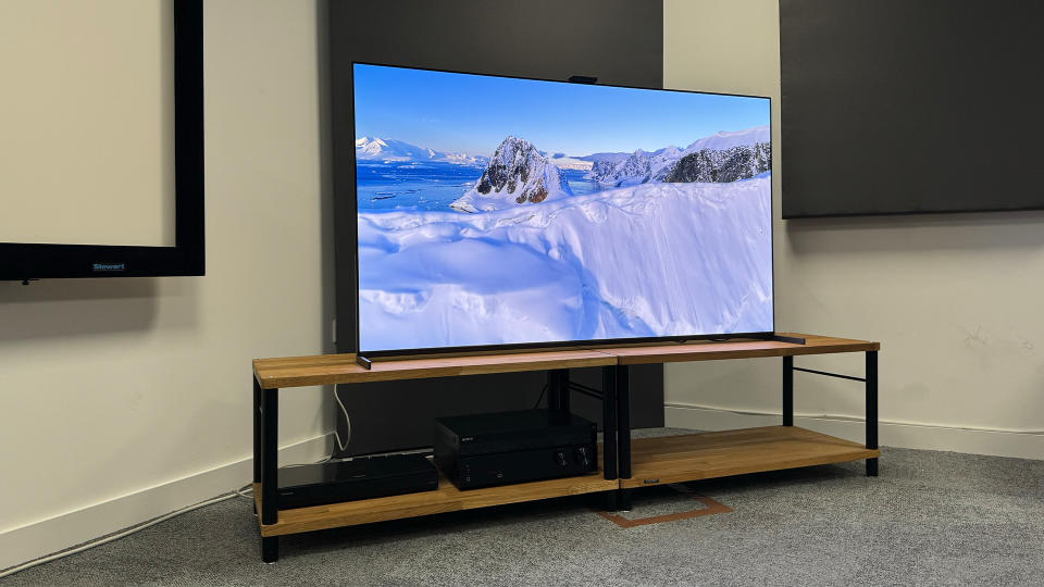 Sony A95L on a TV stand in the testing room