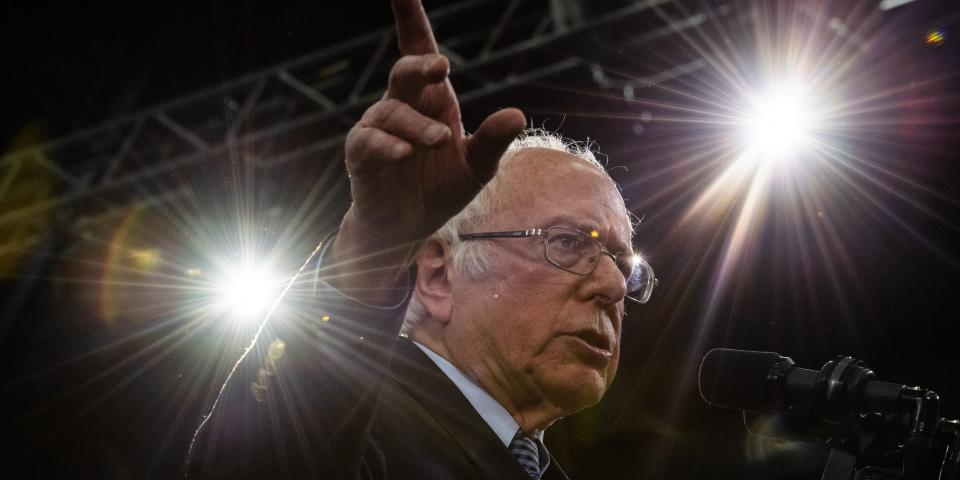 Sen. Bernie Sanders, I-Vt., 2020 Democratic Presidential Candidate, gives a victory speech after winning New Hampshire Primary during Primary Night Celebration at SNHU Field House on Tuesday, February 11, 2020 in Manchester, New Hampshire.