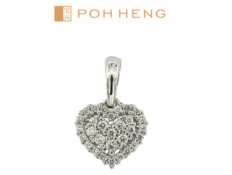 Poh Heng Jewellery 18K White Gold Heart Diamond Pendant. PHOTO: Shopee