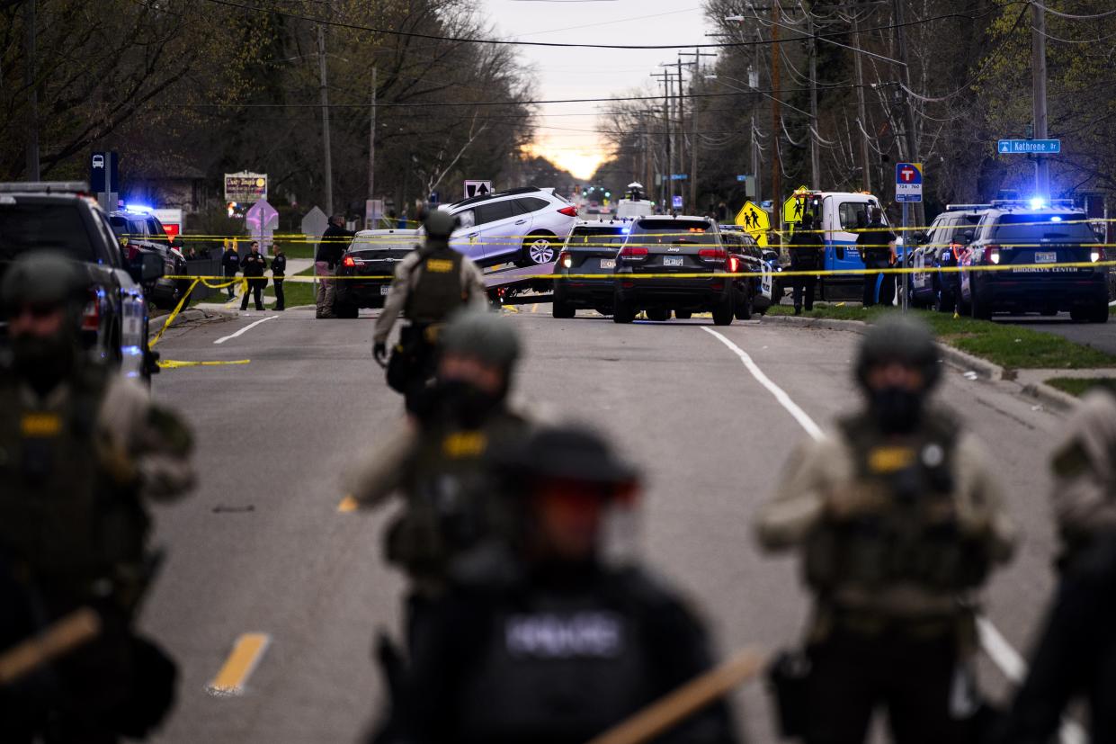 <p>A vehicle is towed away from the scene where Daunte Wright was killed on April 11, 2021 in Brooklyn Center, Minnesota.</p> (Photo by Stephen Maturen/Getty Images)