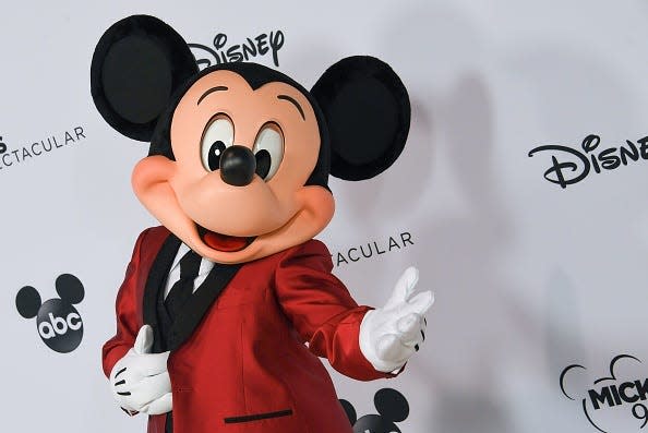 Mickey Mouse poses during Mickey's 90th Spectacular at The Shrine Auditorium on October 6, 2018 in Los Angeles. (Photo by VALERIE MACON / AFP)        (Photo credit should read VALERIE MACON/AFP/Getty Images)