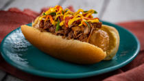 <p>Also at the Refreshment Outpost? A plant-based bratwurst, for any non-meat eaters. It comes with spicy turmeric aïoli, coffee barbecue jackfruit, and slaw. </p>