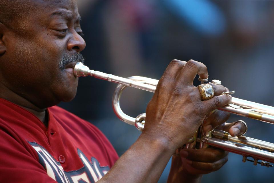 Jesse McGuire performs the national anthem as the Arizona Diamondbacks host the New York Yankees on April 30, 2019, at Chase Field in Phoenix.