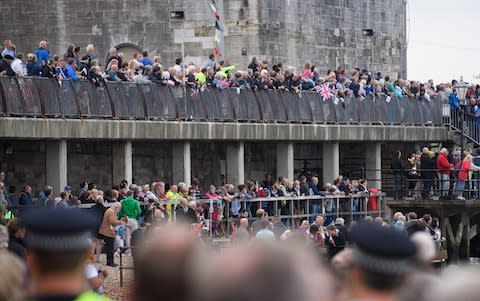 HMS Queen Elizabeth harbour crowds - Credit: Leon Neal/Getty