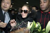 <p>Jennifer Lopez arrives at New Tokyo International Airport in March 2005, to promote her album <em>Rebirth</em>. </p>