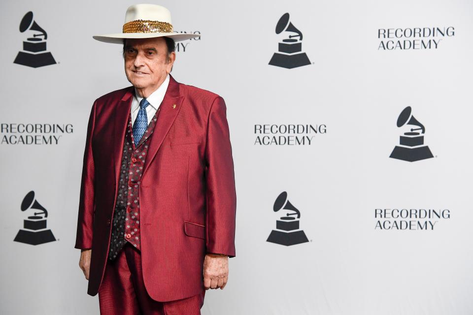 Bobby Osborne smiles as he walks the red carpet at Nashville's Nominee Grammy Party for the 60th Annual Grammy Awards at the  Loews Vanderbilt Hotel  in Nashville, Tenn., Thursday, Jan. 11, 2018.  Winners will be announced Sunday January 28, 2018 at the New York City Madison Square Garden.