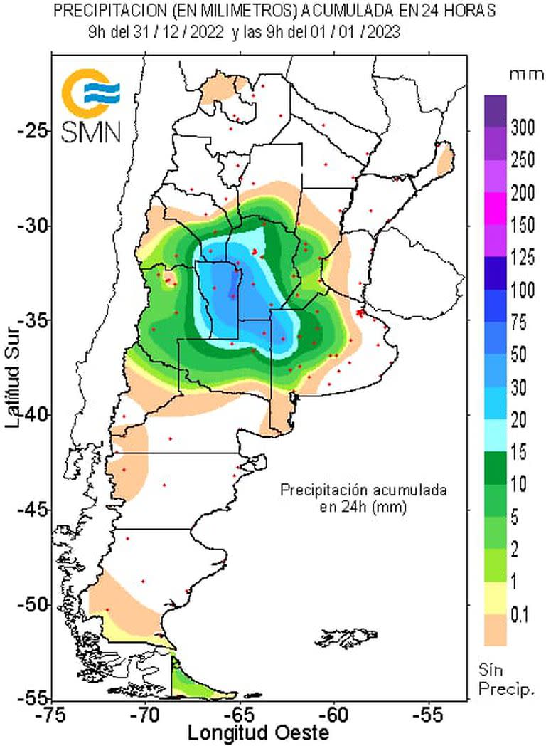 Lluvias registradas hasta las 9 del 1 de enero