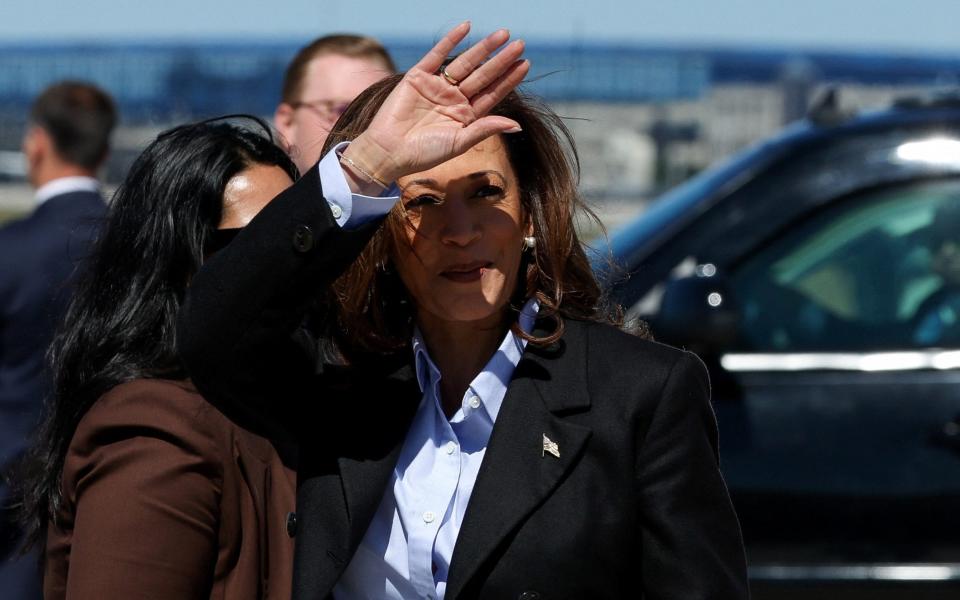 Kamala Harris arrives at Detroit Metropolitan Wayne County Airport in Michigan today