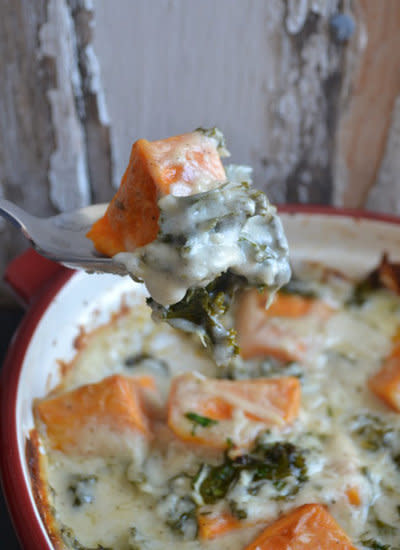 <strong>Get the <a href="http://www.sarcasticcooking.com/2013/02/20/kale-and-sweet-potato-casserole/">Kale And Sweet Potato Casserole recipe</a> from Sarcastic Cooking</strong>