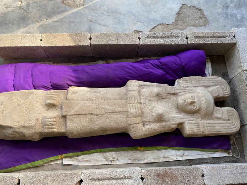 A more than 500-year-old life-size statue that represents an elite woman, possibly a queen, from the Huastec civilization is pictured in Alamo Temapache