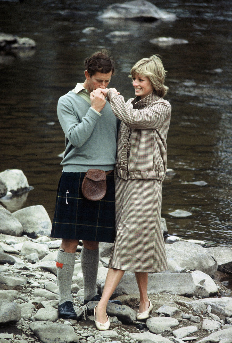 Princess Diana, Princess of Wales and Prince Charles, Prince of Wales, honeymoon in Balmoral in August 1981. Princess Diana seen here wearing the Bill Pashley tweed suit. (Photo: Getty Images)