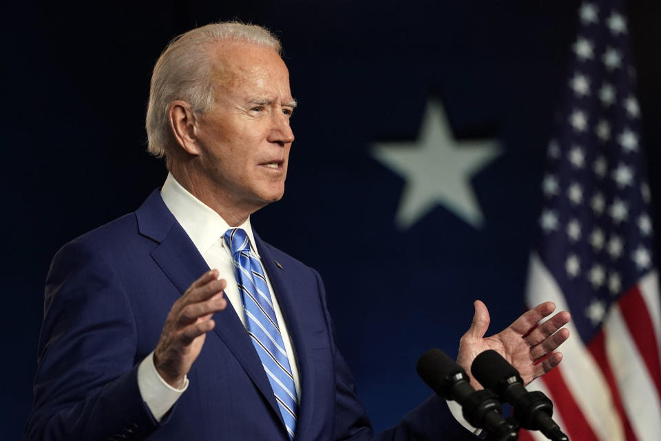 Democratic presidential candidate Joe Biden speaks Wednesday in Wilmington, Delaware. (Photo: Carolyn Kaster/ASSOCIATED PRESS)