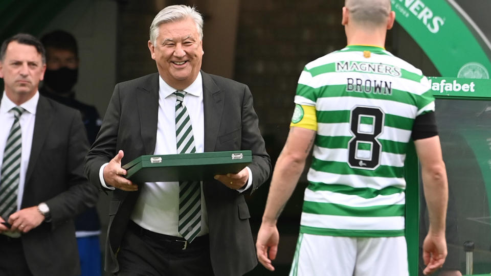 Peter Lawwell and captain Scott Brown, pictured here during the Scottish Premiership match between Celtic and St Johnstone.
