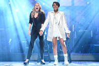 <p>Kate McKinnon sings alongside guest host Ariana DeBose during her opening monologue on <em>Saturday Night Live</em> on Jan. 15 in N.Y.C.</p>