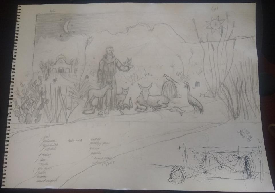 In honor of Earth Day 2022, Holy Cross Retreat Center is hosting the painting of a community mural during their first Earth Day event. Pictured is a sketch of the planned mural.