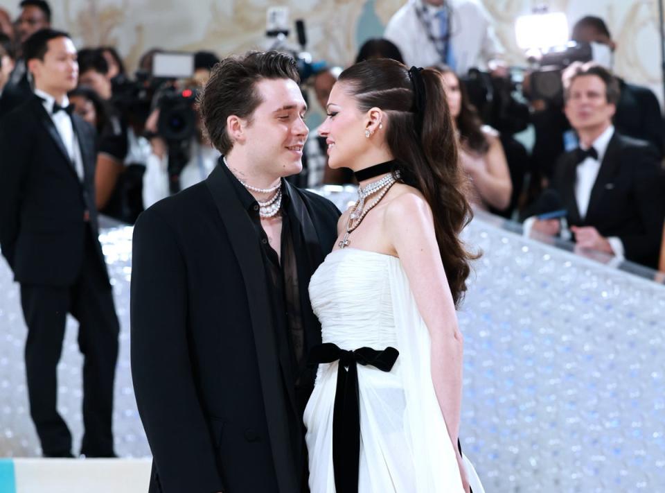 Beckham, pictured with wife Nicola Peltz Beckham at The 2023 Met Gala this week, said the pair’s favourite food is Japanese (Getty Images)