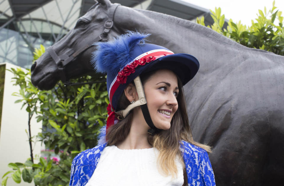 Lucy Comm goes patriotic with an embellished hard hat. 