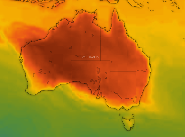 By Tuesday, NSW and Queensland will be gripped by intense heat once more. Source: Windy.com