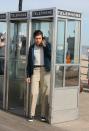 <p>Zegen popped into a vintage payphone booth while filming at Coney Island on May 7. </p>