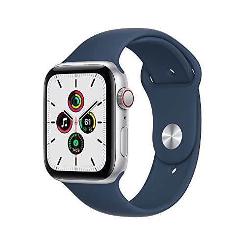 Apple Watch SE (GPS + Cellular, 44mm) - Silver Aluminum Case with Abyss Blue Sport Band