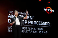 Lisa Su, president and CEO of AMD, holds up a 3rd generation Ryzen desktop processor during a keynote address at the 2019 CES in Las Vegas, Nevada, U.S., January 9, 2019. REUTERS/Steve Marcus