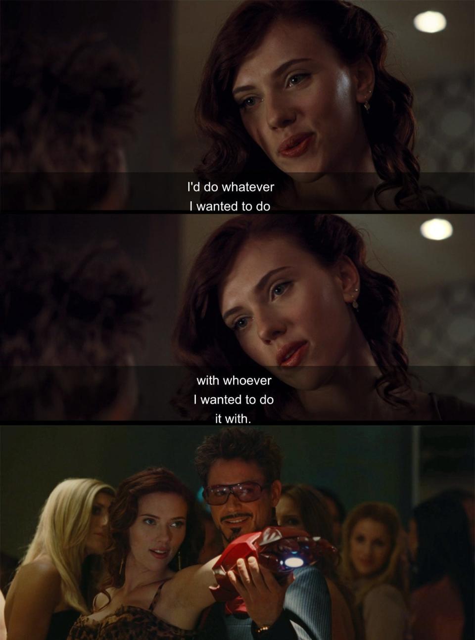 Nat flirts with Tony Stark in Iron Man 2