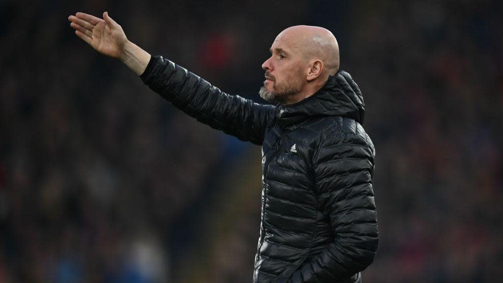 Erik ten Hag gestures from the sideline