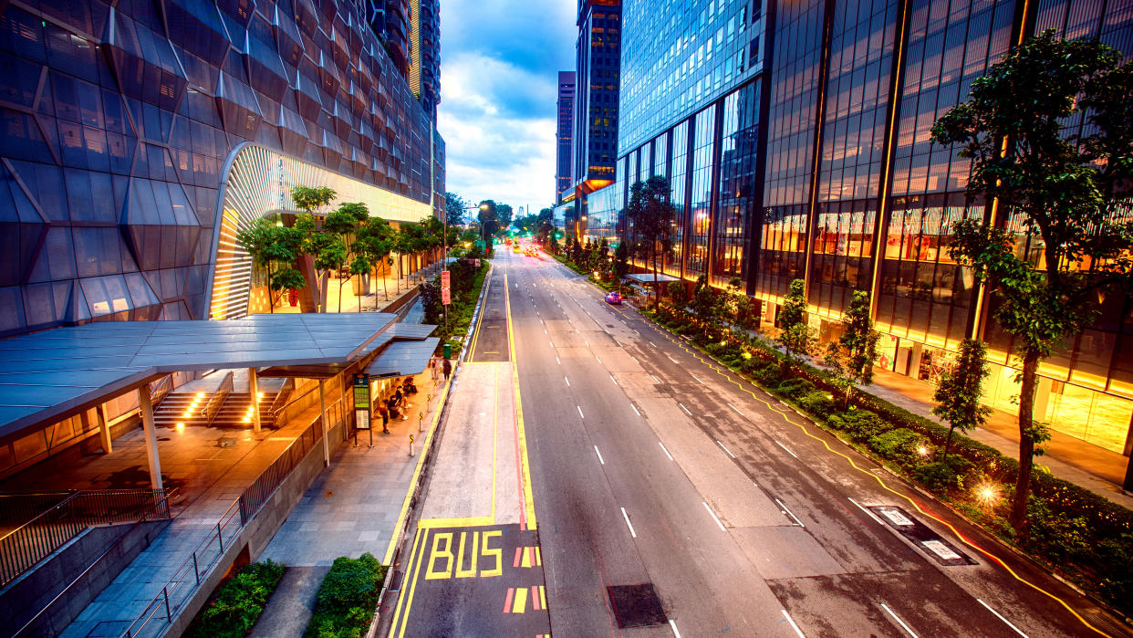 Shenton Way at dusk. (PHOTO: Getty Images)