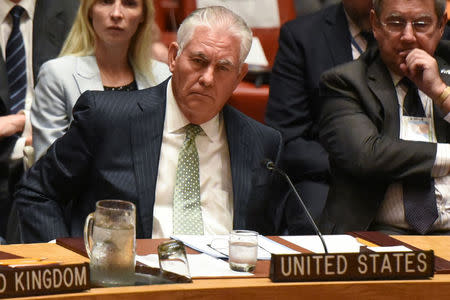U.S. Secretary of State Rex Tillerson listens to remarks at the Security Council meeting on the non-proliferation of weapons of mass destruction at the 72nd United Nations General Assembly at U.N. headquarters in New York, U.S., September 21, 2017. REUTERS/Stephanie Keith