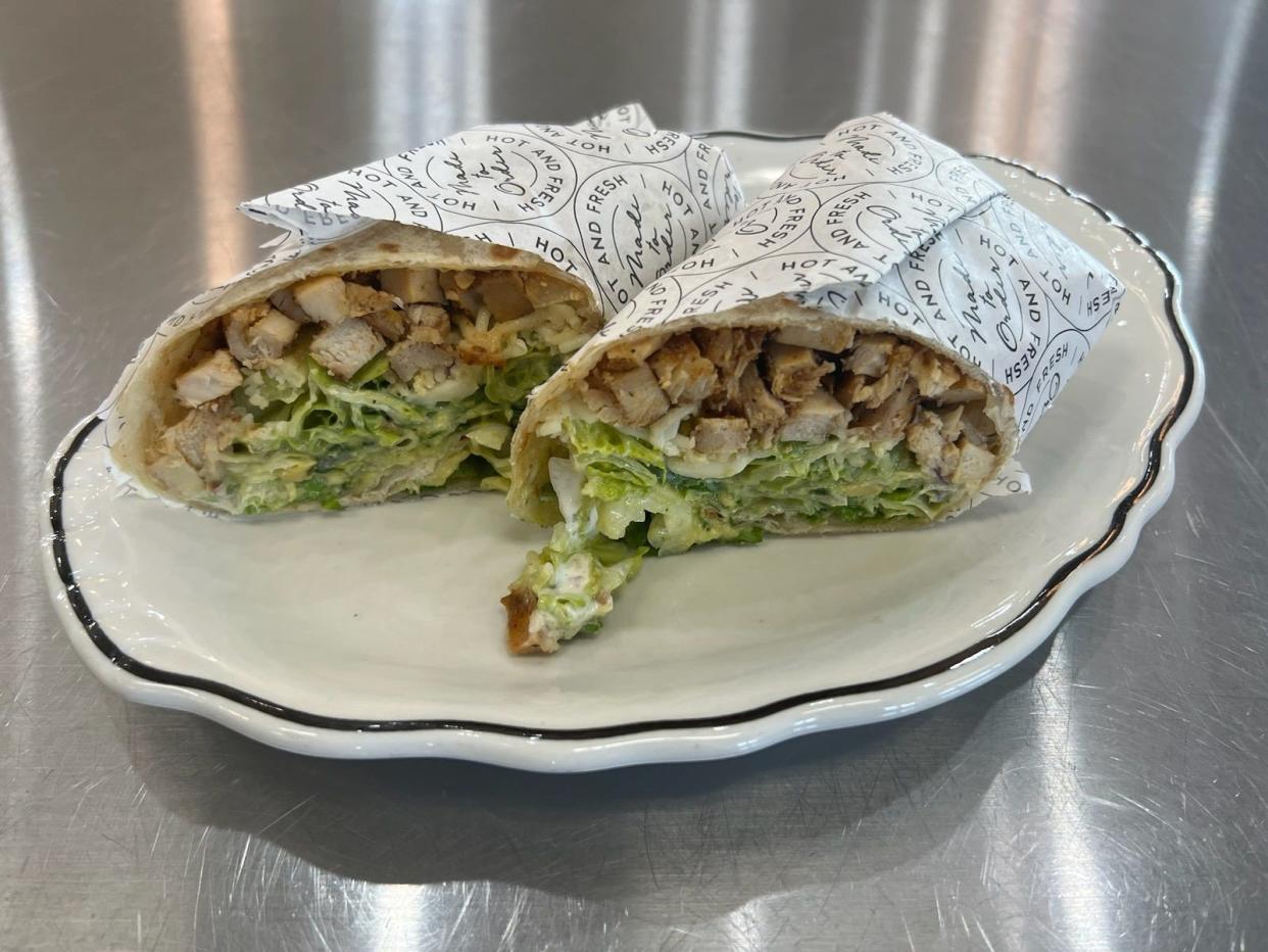 The grilled chicken guacamole wrap from Roundabout Grill in Victorville.