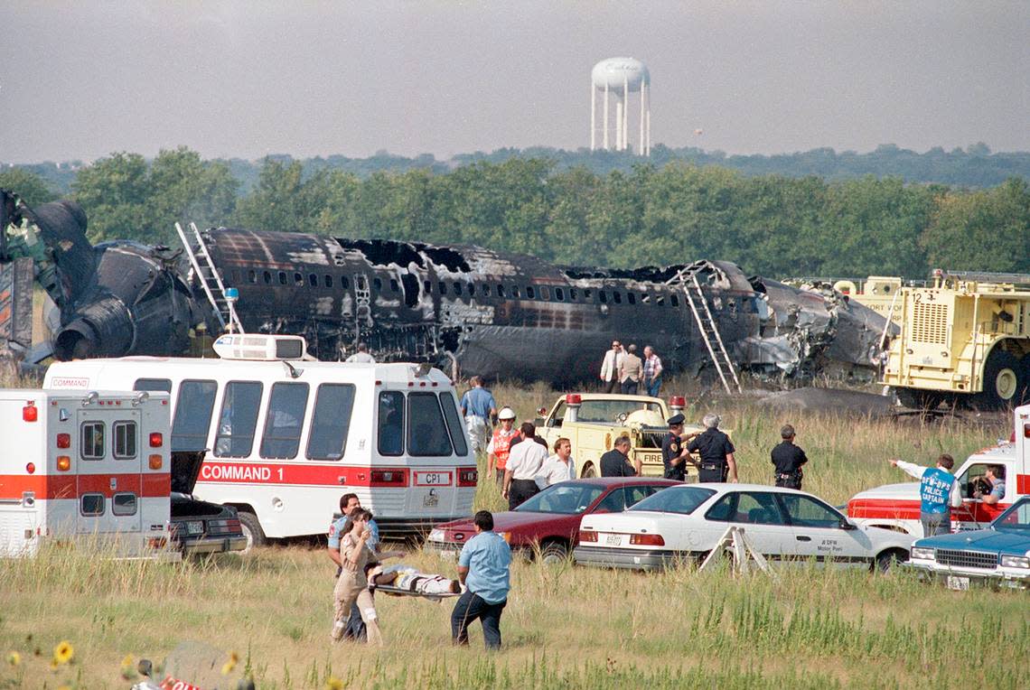 Aug. 31, 1988: Medical workers set up a triage system, separating the injured according to the seriousness of the wounds after Delta 1141 crashed during takeoff at Dallas-Fort Worth International airport.