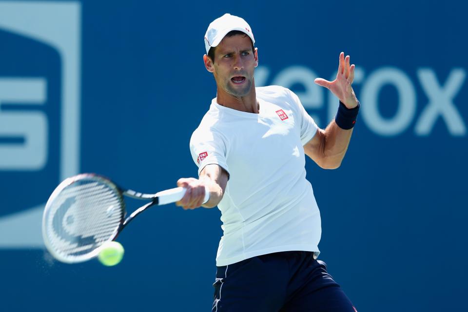 NEW YORK, NY - AUGUST 24: Novak Djokovic of Serbia in a practice session during previews for the US Open tennis at USTA Billie Jean King National Tennis Center on August 24, 2014 in New York City. (Photo by Julian Finney/Getty Images)