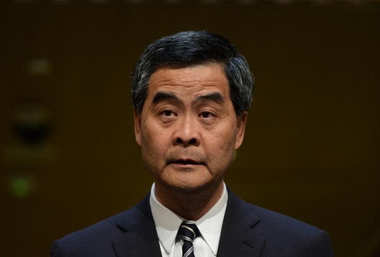 Hong Kong chief executive Leung Chun-ying delivers a speech in the city on April 23, 2014