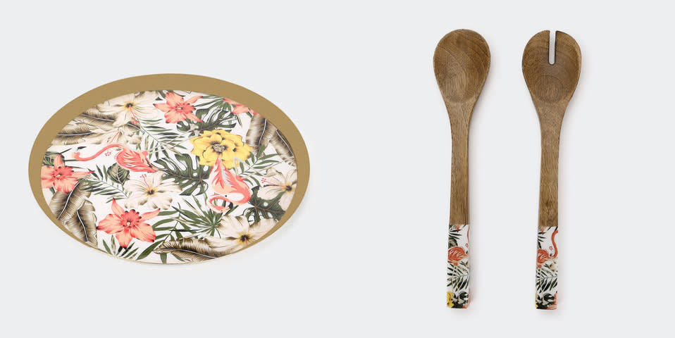Other items in the collection include a tray and salad servers. Photo: Kmart