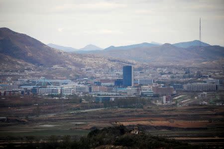 FILE PHOTO: The inter-Korean Kaesong Industrial Complex which is still shut down, is seen in this picture taken from the Dora observatory near the demilitarised zone separating the two Koreas, in Paju, South Korea, April 24, 2018. REUTERS/Kim Hong-Ji/File Photo