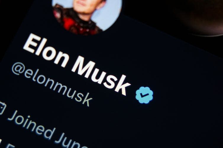 Screenshot of Elon Musk's blue check mark on Twitter