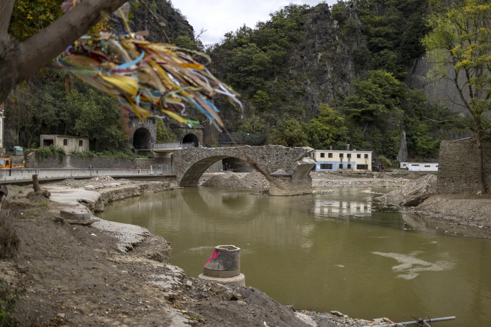 The banks of the Ahr river in Altenahr, Germany, remain exposed three months after the devastating floods.  (Alex Kraus for NBC News)