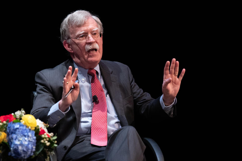 In this file photo taken on February 17, 2020, former National Security adviser John Bolton speaks on stage during a public discussion at Duke University in Durham, North Carolina.