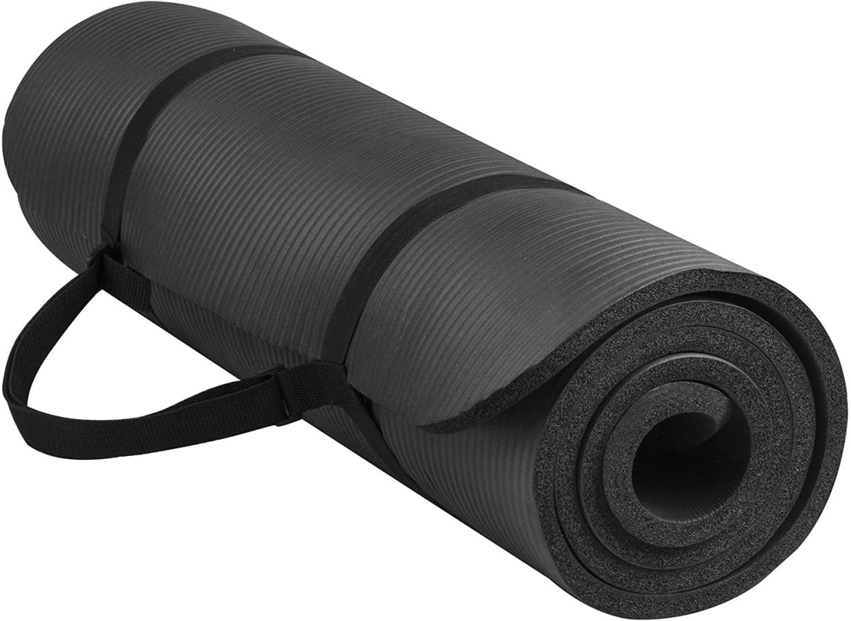 Black yoga mat.
