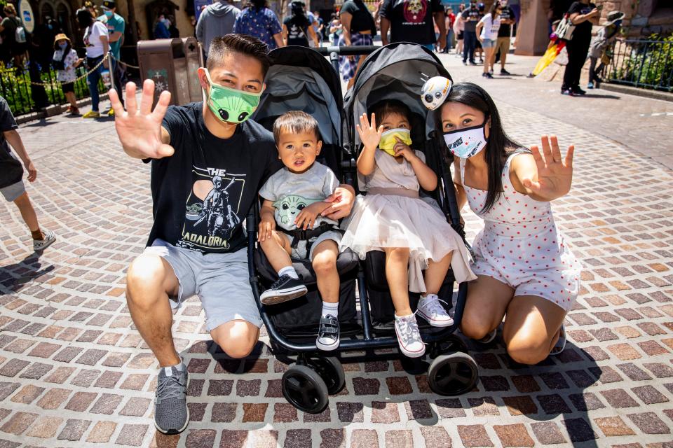 The Tran family wearing their favorite Star Wars-themed outfits at Disneyland Resort in Anaheim, CA.
