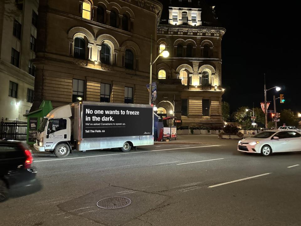 The province of Alberta released this image of a truck in downtown Ottawa, part of the government's marketing campaign focused on pushing back on federal emissions reductions plans.