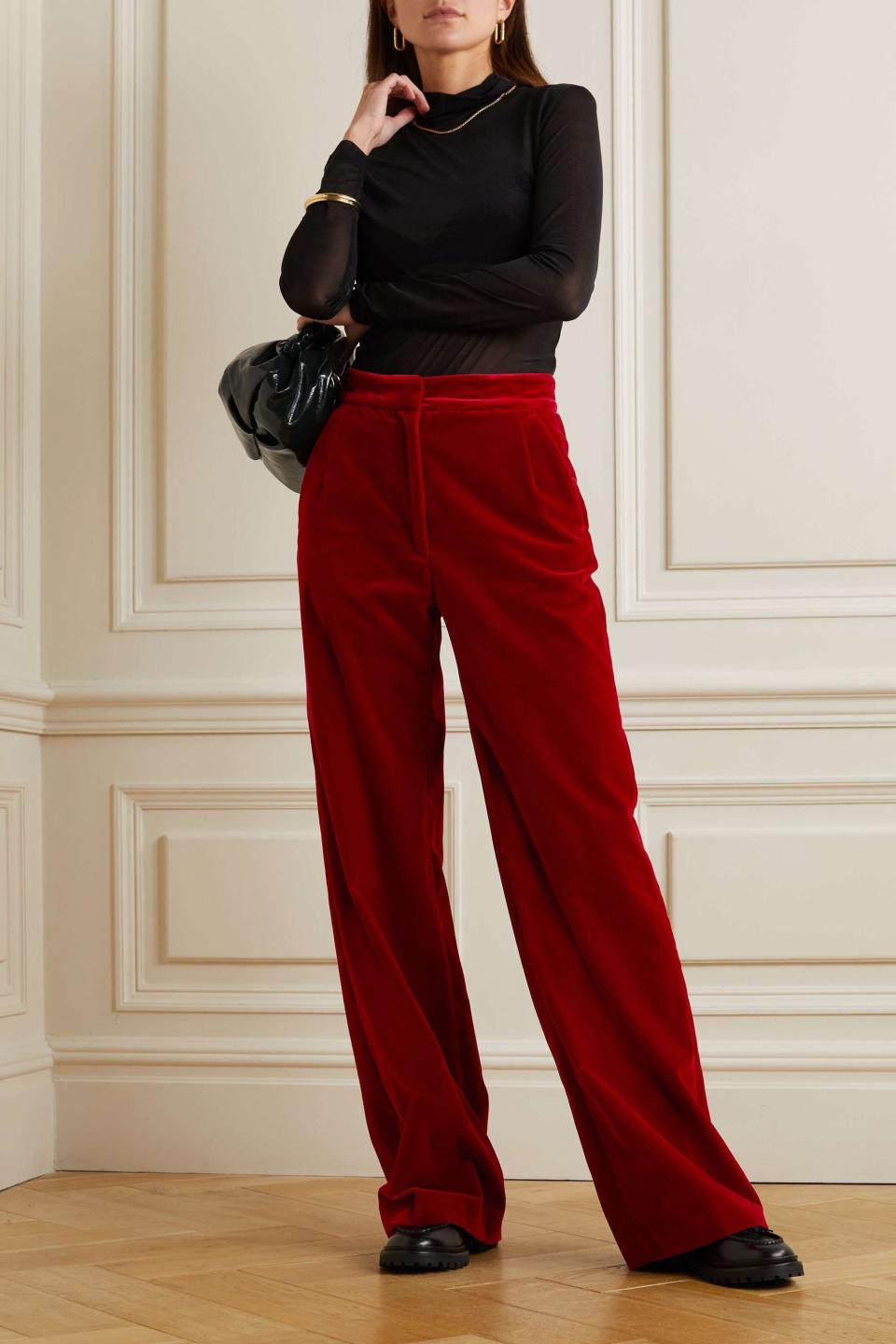 10) Pleated Velvet Wide-Leg Pants