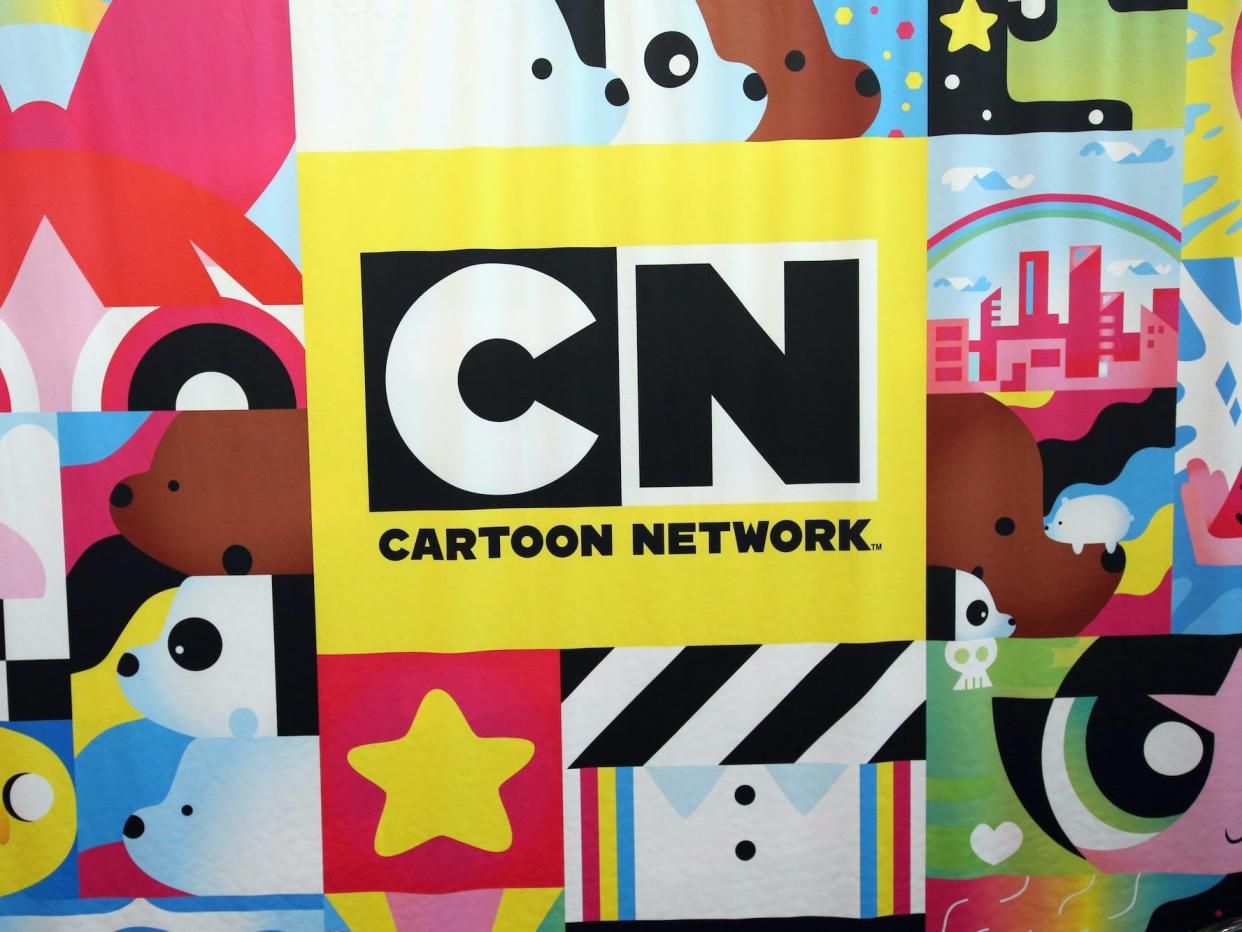 A view of the cartoon backdrop at the Cartoon Network: "The Powerpuff Girls" signing at New York Comic Con on October 8, 2016.