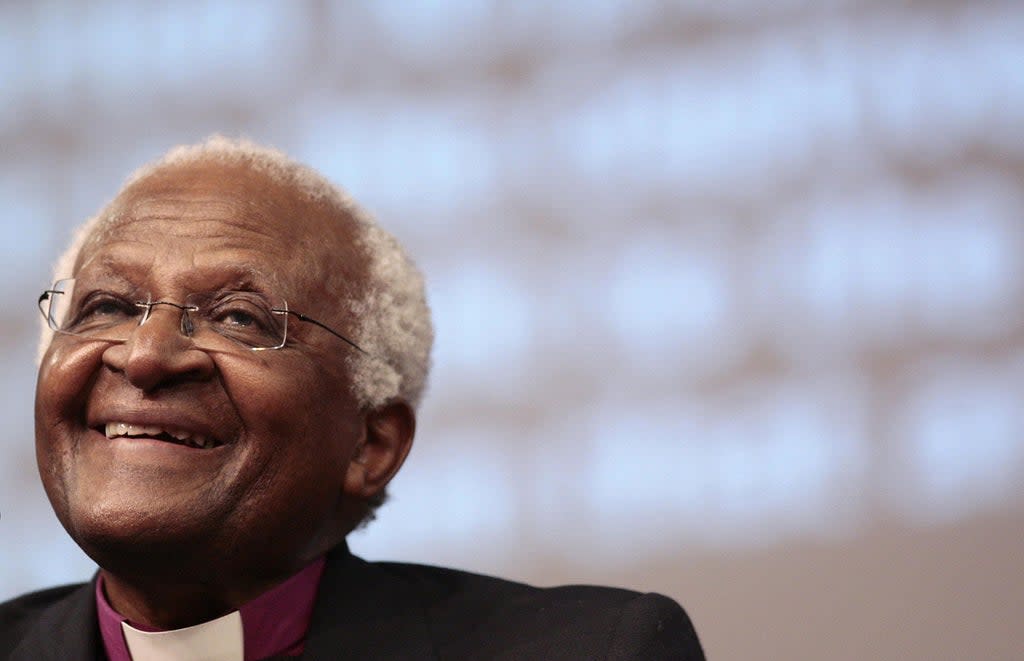 Archbishop Desmond Tutu speaking at Aid agency Tearfund’s Who Is My Neighbour conference (Carl Court/PA) (PA Wire)